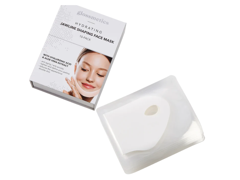 Glossmetics Hydrating Jawline Shaping Face Mask, Hyaluronic Acid & Aloe Vera Extract, Pack Of 10