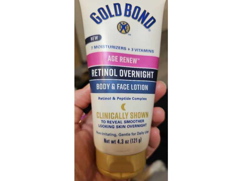 Gold Bond Retinol Overnight Body & Face Lotion, Retinol & Peptide Complex, 4.3 oz/121 g