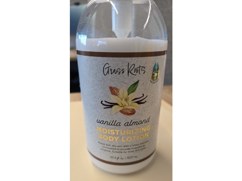 Grass Roots Moisturizing Body Lotion, Vanilla Almond, 16.9 fl oz/500 mL