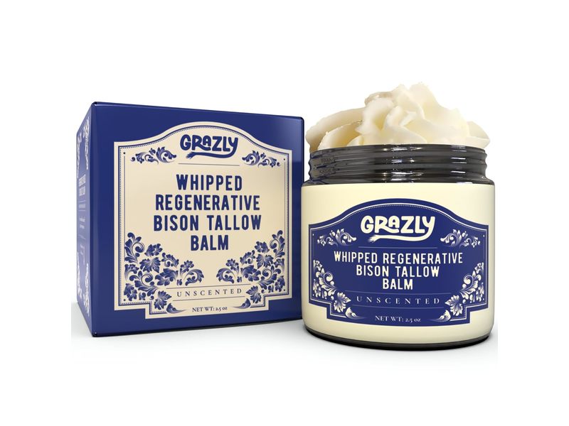 Grazly Whipped Regenerative Bison Tallow Balm, Unscented, 2.5 oz