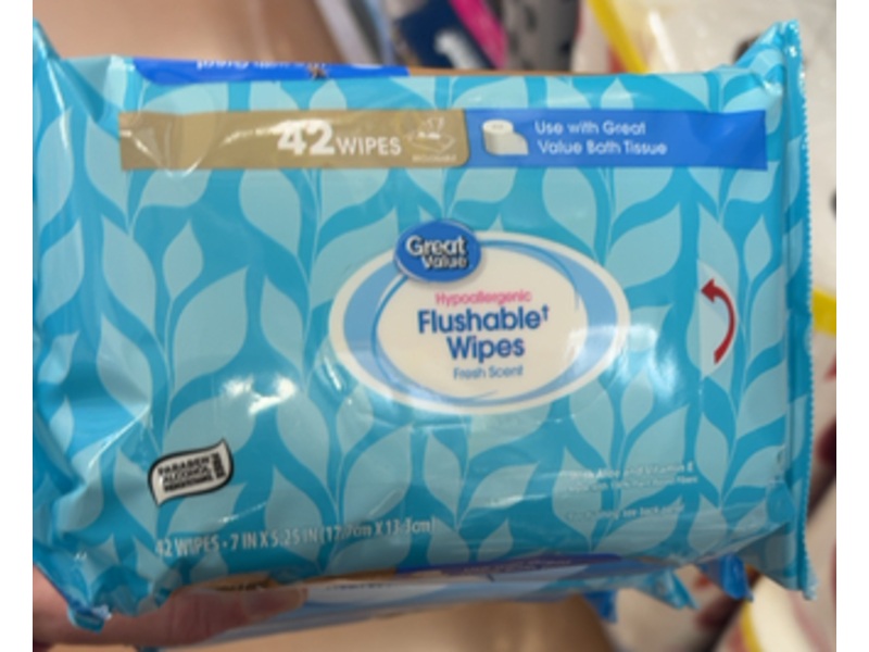Great Value Flushable Wipes, Fresh Scent, 42 Count