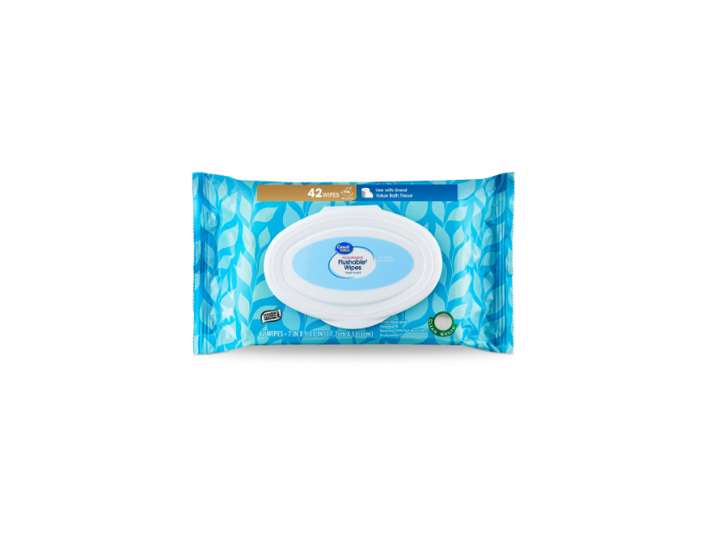 Great Value Flushable Wipes, Fresh Scent, 42 Count, Pack Of 6