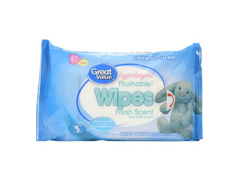 Great Value Hypoallergenic Flushable Wipes, 42 ct