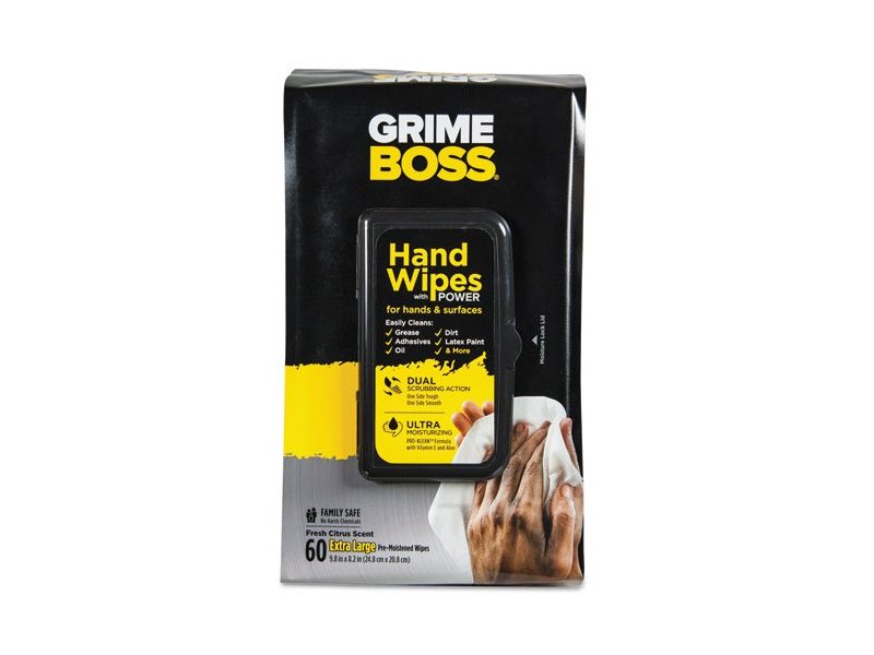 Grime Boss Heavy-Duty Hand Wipes, Citrus Scent, 60 Count
