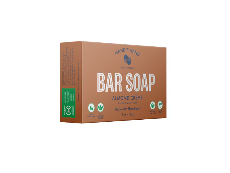 Hand In Hand Almond Creme Bar Soap, Vanilla & Oat Milk, 5 oz/142 g