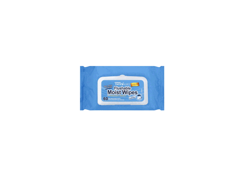 Harmon Face Values Flushable Moist Wipes, 60 count
