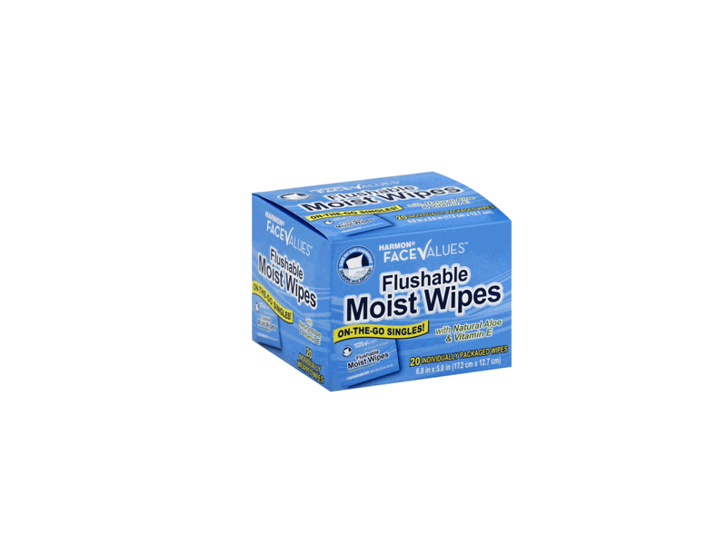 Harmon Face Values Flushable Moist Wipes with Natural Aloe & Vitamin E, 20 wipes