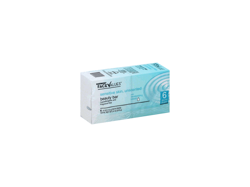 Harmon Face Values Sensitive Skin Unscented Beauty Bar, 4 oz (6 pack)