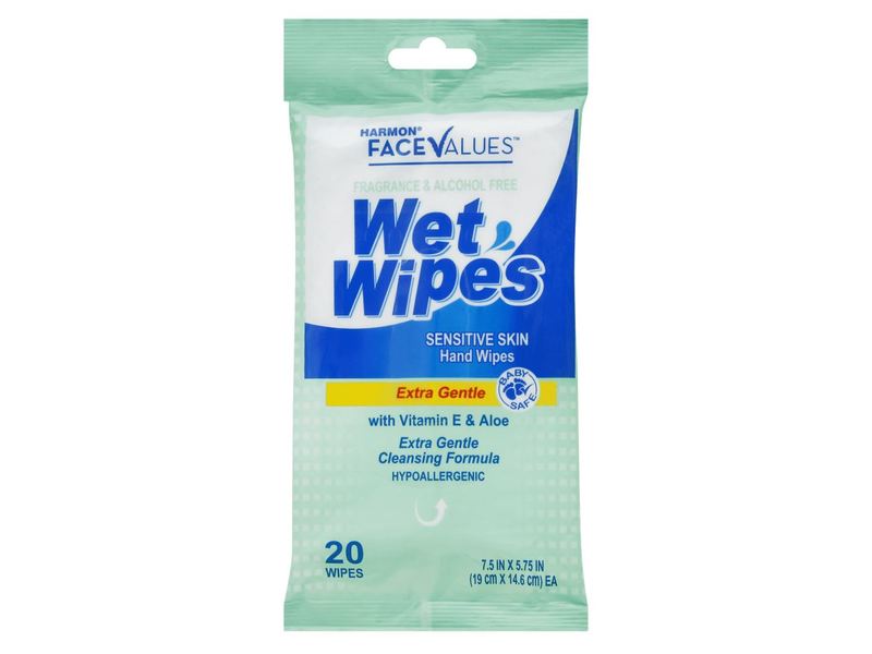 Harmon Face Values Sensitive Unscented Wet Wipes, 20 ct