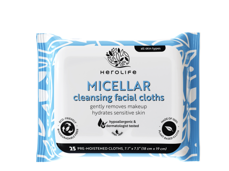 Herolife Micellar Cleansing Facial Cloths, 25 Count, Pack Of 4