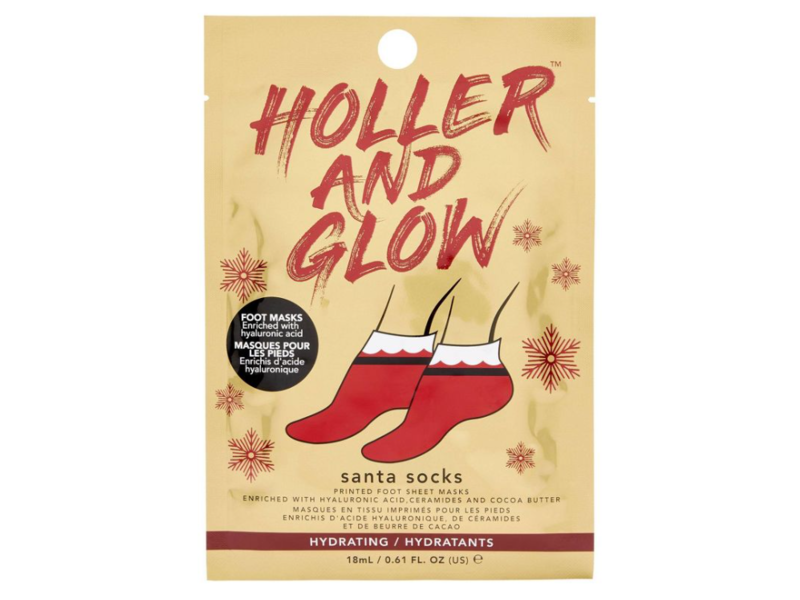Holler And Glow Santa Socks Printed Foot Sheet Mask, 0.61 fl oz/18 mL