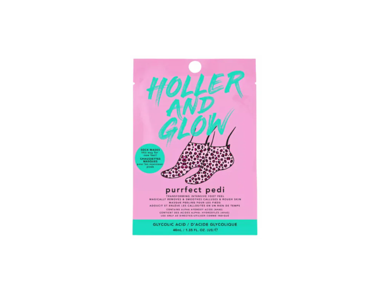 Holler & Glow Purrfect Pedi Foot Mask, Glycolic Acid, 1.35 fl oz/40 mL, Pack Of 6