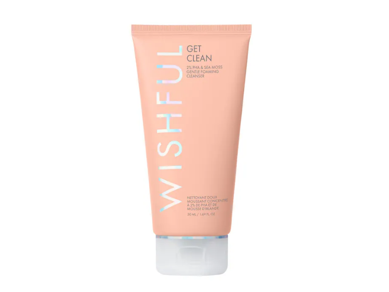 Huda Beauty Wishful Get Clean Gentle Foaming Cleanser, 2% Pha & Sea Moss, 1.69 fl oz/50 mL