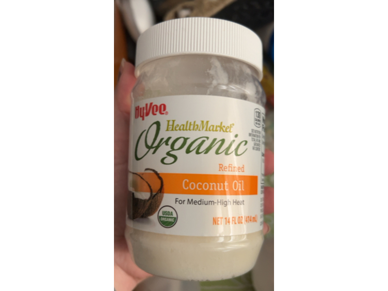 Hyvee Organic Refined Coconut Oil, 14 fl oz/414 mL