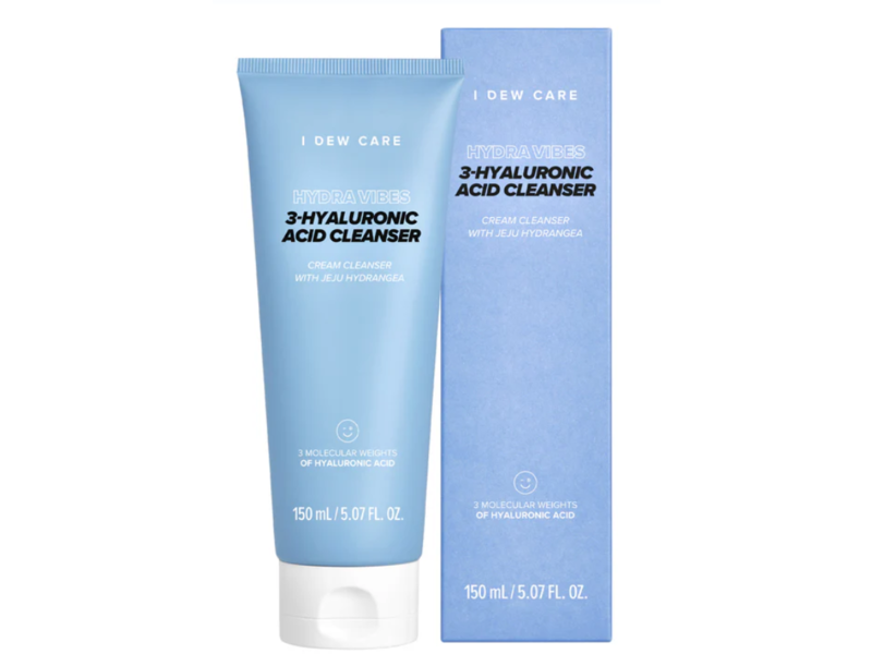 I Dew Care Hydra Vibes 3-Hyaluronic Acid Cream Cleanser, Jeju Hydrangea, 5.07 fl oz/150 mL