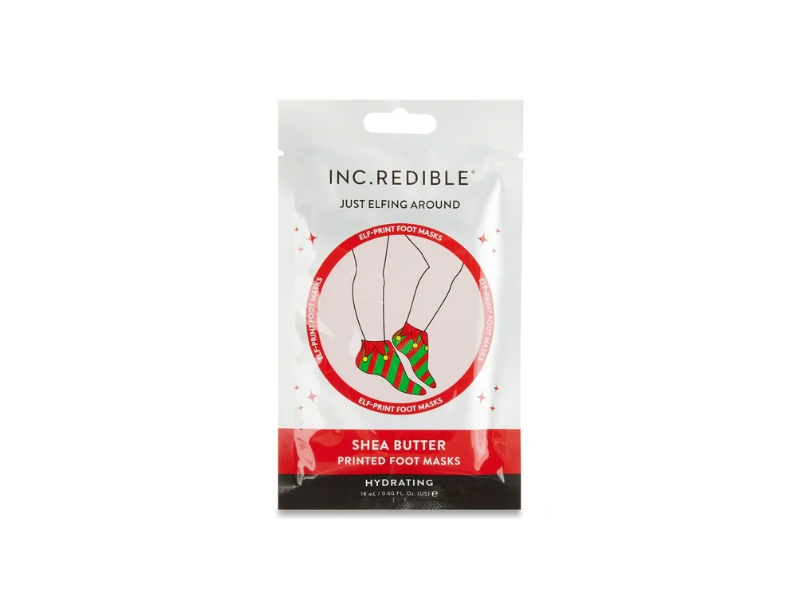 INC.redible Shea Butter Printed Hydrating Foot Mask, Just Elfing Around, 0.6 fl oz/18 mL