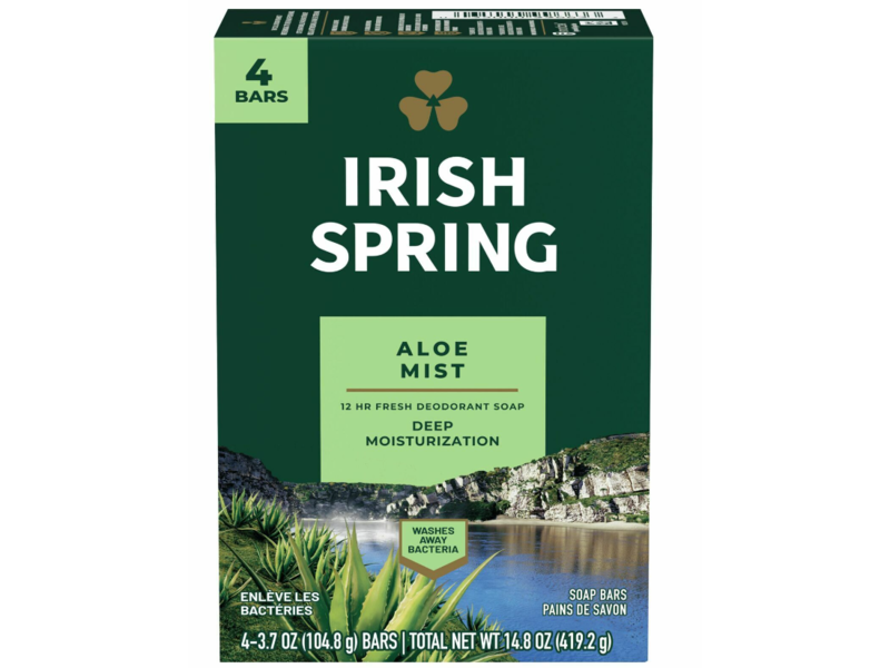 Irish Spring Bar Soap Deep Moisturization Deodorant, Aloe Mist, 104.8 g, 4 Count