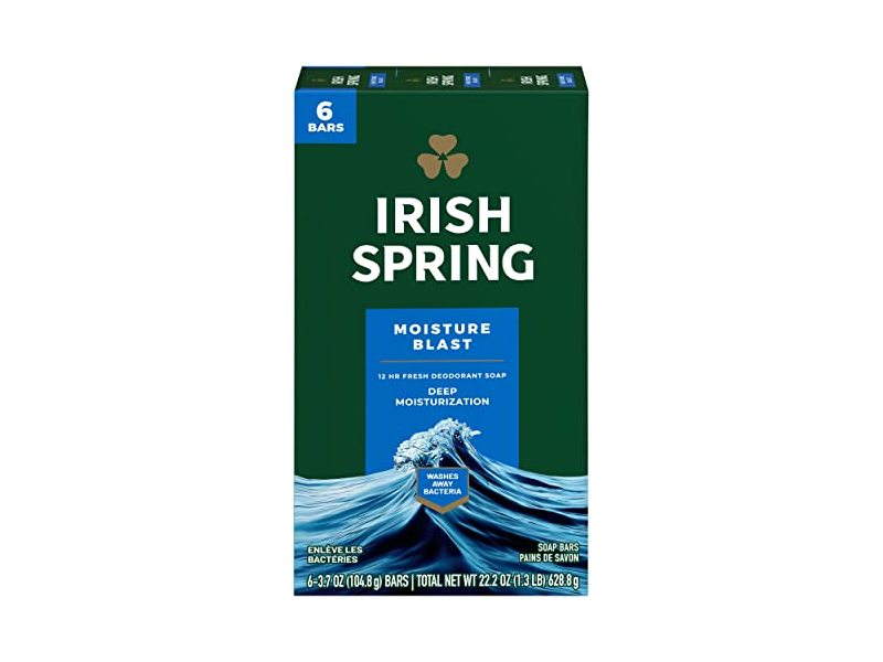 Irish Spring Deep Moisturization Deodorant Soap, Moisture Blast, 3.7 oz/104.8 g, 6 Count