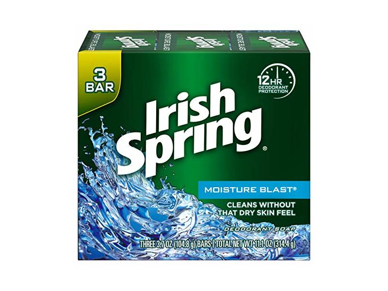 Irish Spring Deep Moisturizing Deodorant Soap, Moisture Blast, 3.7 oz/104.8 g, Pack Of 3
