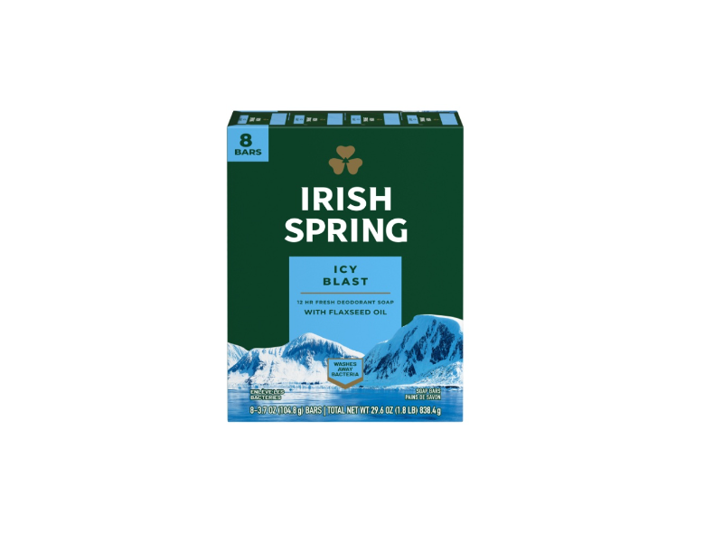 Irish Spring Icy Blast Fresh Deodorant Soap, Flaxseed Oil, 3.7 oz/104.8 g, 8 Count