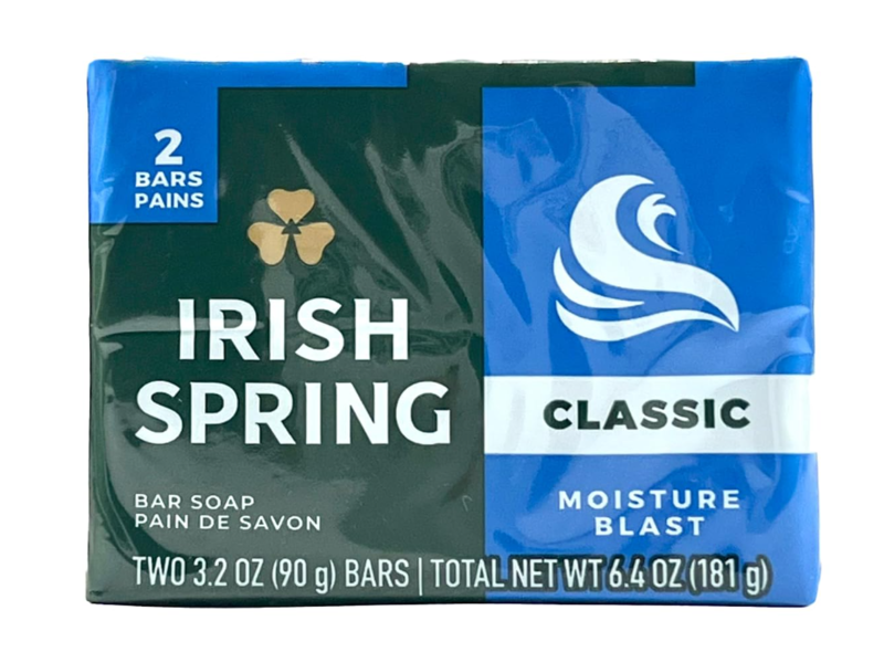 Irish Spring Moisture Blast Bar Soap, Classic, 3.2 oz/90 g, 2 Count
