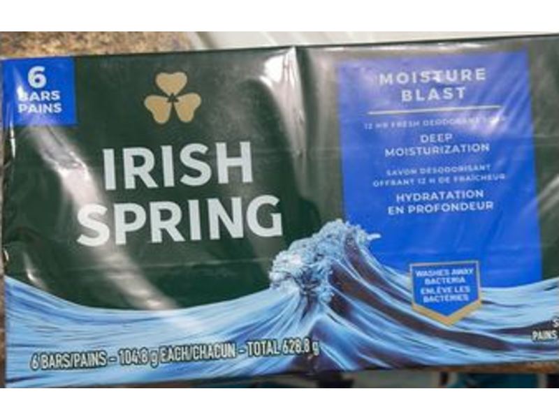 Irish Spring Moisture Blast Deodorant Soap, 628.8 g, 6 Counts