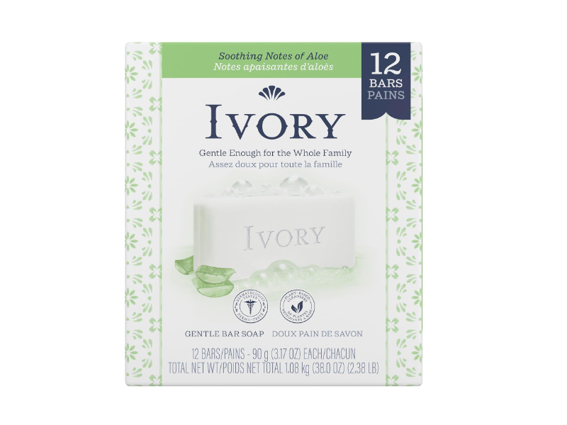 Ivory Gentle Bar Soap, 3.17 oz/90 g, Aloe, 12 Count