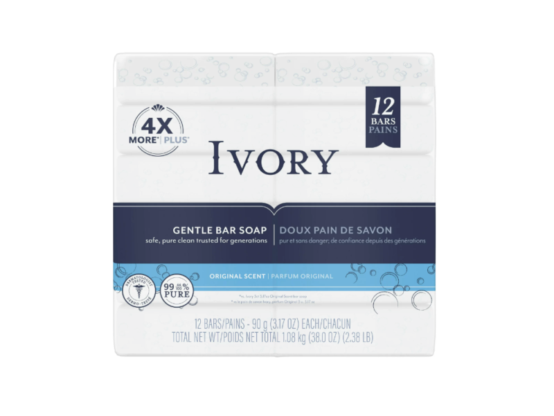 Ivory Gentle Bar Soap, Original Scent, 3.17 oz/90 g, 12 Count