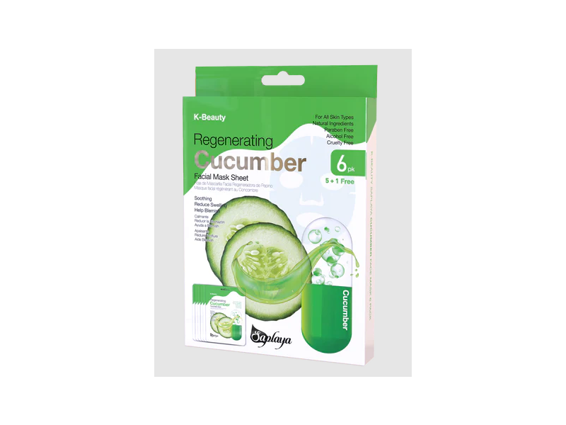 K-Beauty Regenerating Facial Mask, Cucumber, 6 Pack