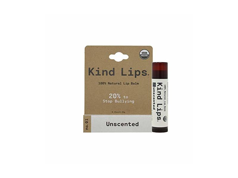 Kind Lips 100% Natural Lip Balm, Unscented, 0.15 oz/4.25 g