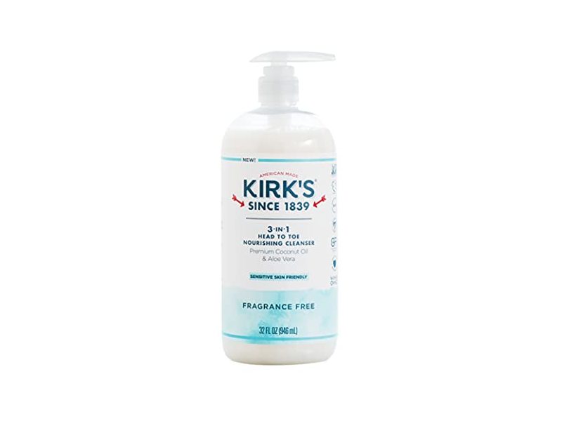 Kirk's 3-In-1 Head To Toe Nourishing Cleanser, Fragrance Free, 32 fl oz/946 mL