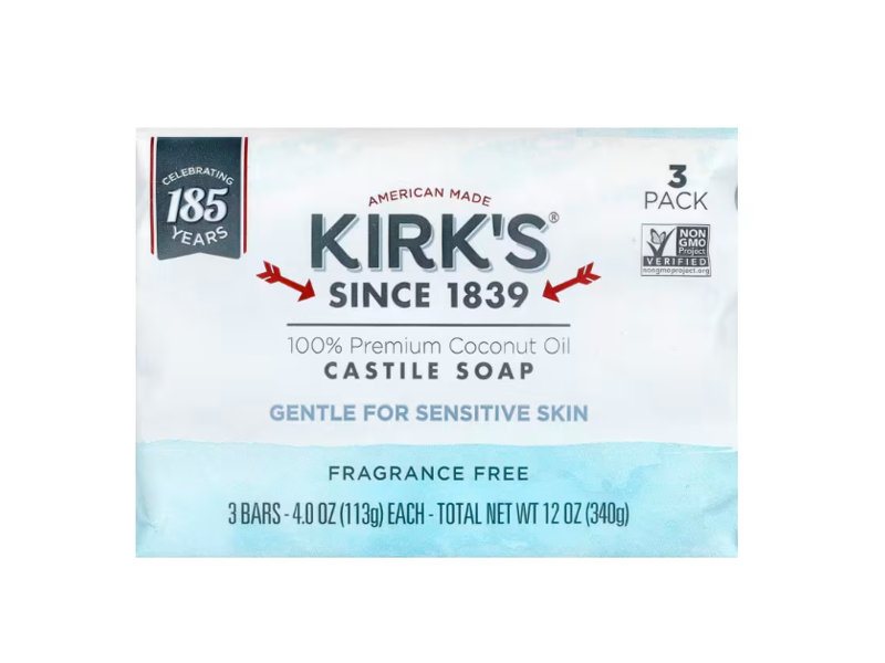 Kirk's Castile Soap, Fragrance Free, 4 oz/113 g, Pack Of 3