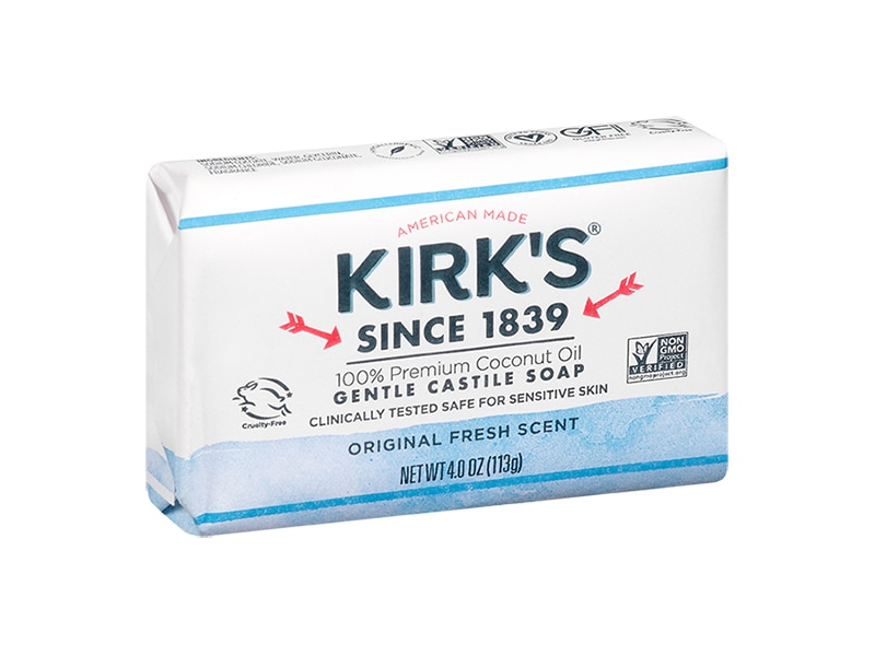 Kirk's Since 1839 Gentle Castile Soap, Original Fresh Scent, 4.0 oz/113 g, Pack Of 3