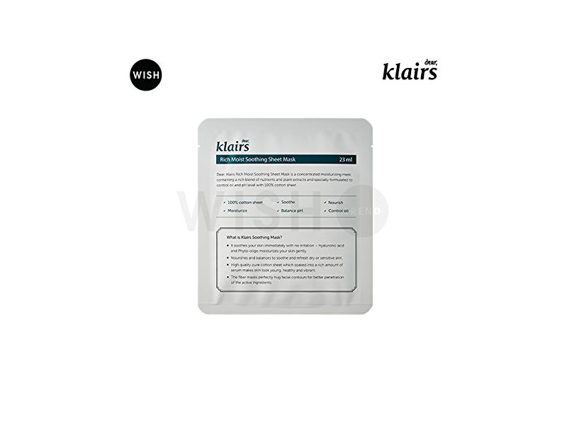 Klairs Rich Moist Soothing Mask, 23 mL, 10 sheets