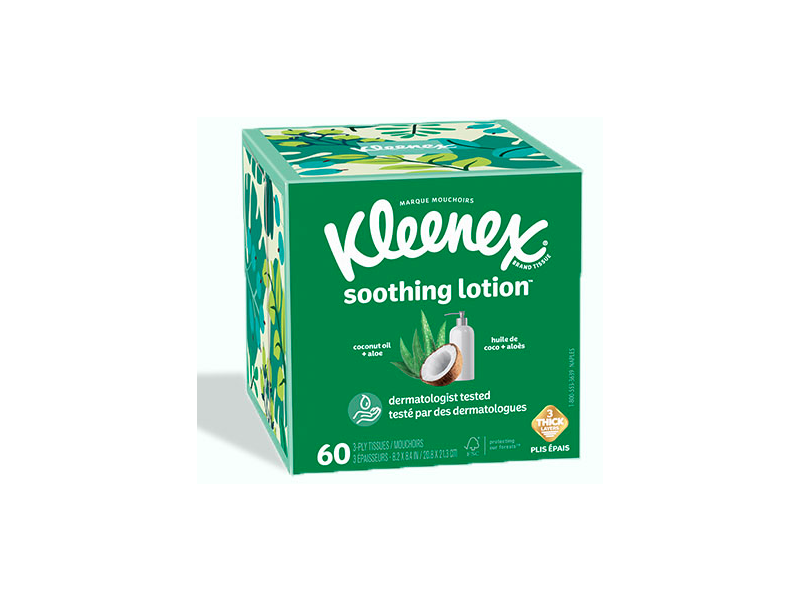 Kleenex Nourishes Skin Soothing Lotion, Coconut Oil + Aloe, 60 Count