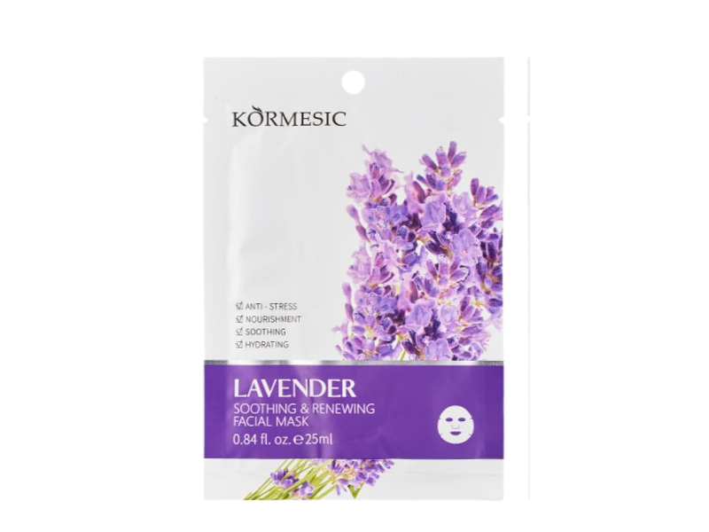 Kormesic Soothing & Renewing Facial Mask, Lavender, 0.84 fl oz/25 mL, Pack Of 10