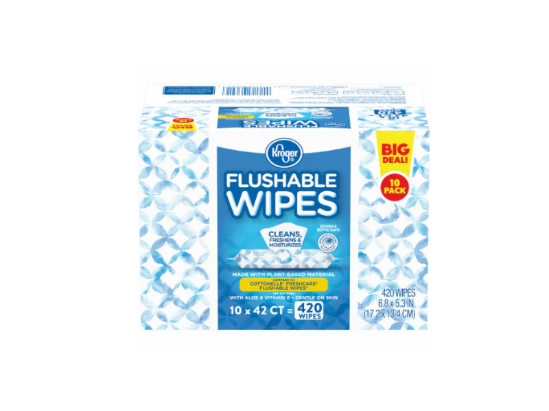 Kroger Flushable Wipes, Aloe & Vitamin E, 420 Count, Pack Of 10