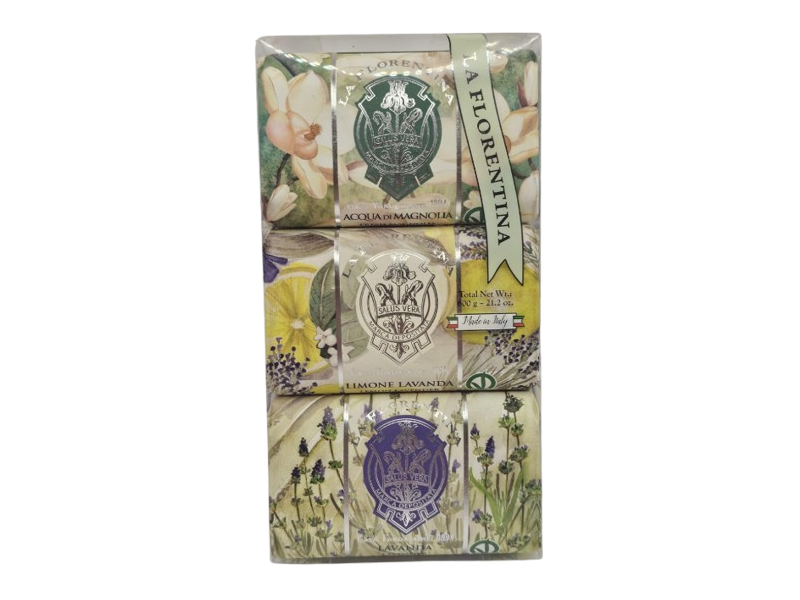 La Florentina Bar Soap Kit, Fresh Magnolia + Lemon Lavender + Lavender, Set Of 3