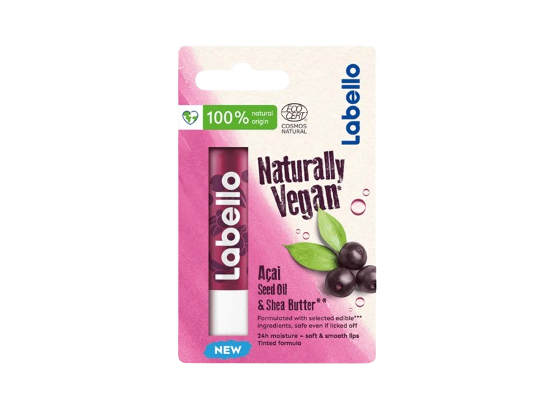 Labello Naturally Vegan Lip Balm, Acai Seed Oil & Shea Butter, 5.2 mL