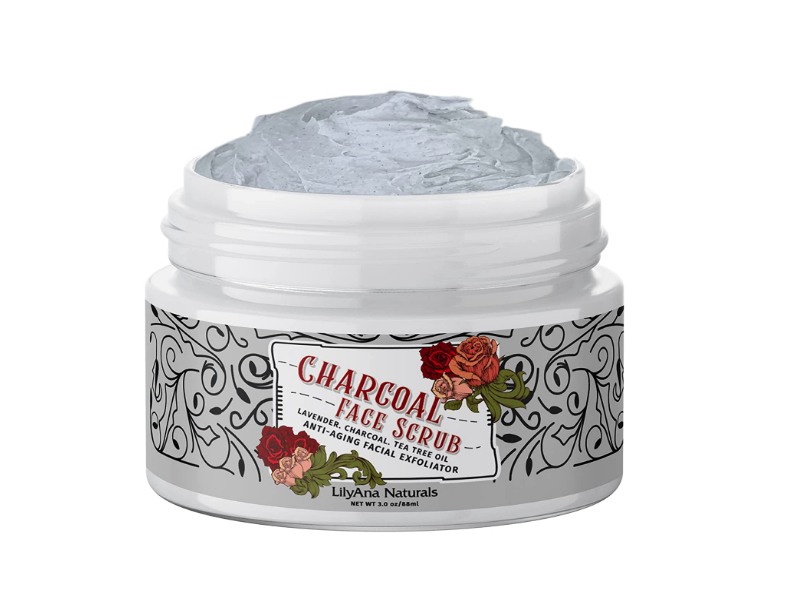 Lilyana Naturals Charcoal Face Scrub, Lavender, Charcoal & Tea Tree Oil, 3 oz/88 mL