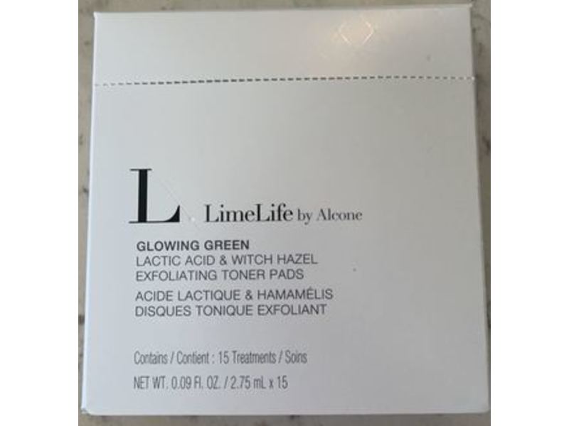 Limelife By Alcone Lactic Acid & Witch Hazel Exfoliating Toner Pads, Glowing Green, 0.09 fl oz/2.75 mL, 15 Count
