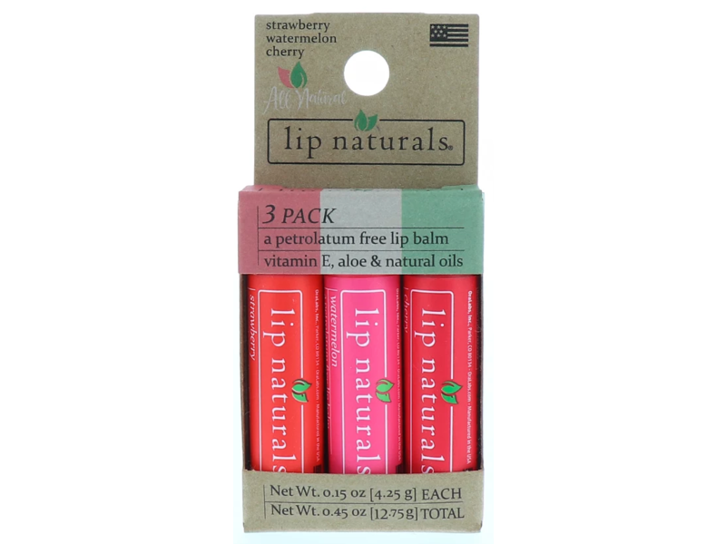 Lip Naturals Lip Balm, Strawberry, Watermelon & Cherry, 0.15 oz/4.25 g