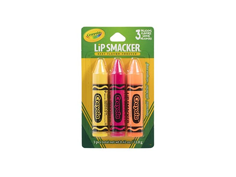 Lip Smacker Crayola Crayon Flavored Lip Balm, Banana Mania + Pink Sherbert, & Outrageous Orange, 0.42 oz/12 g