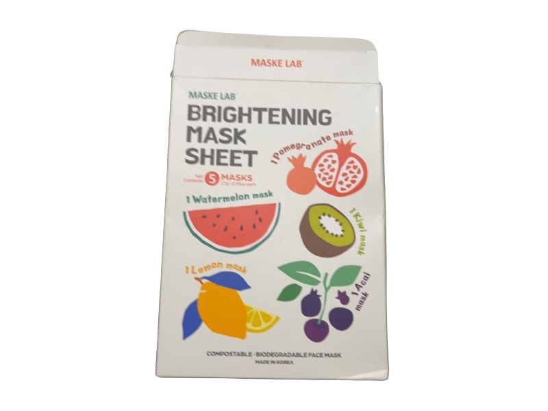 Maske Lab Brightening Mask Sheet Pack Set, Lemon+Pomegranate+Watermelon+Acai &Kiwi, 0.95 oz/27 g