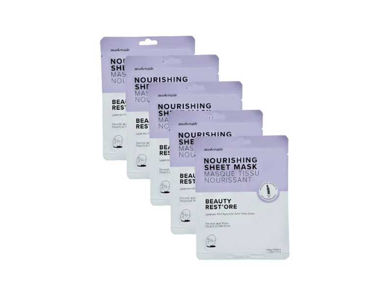 Maskerside Nourishing Sheet Mask, Lavender Oil + Hyaluronic Acid & Shea Butter, 0.9 oz/25 g, Pack Of 5