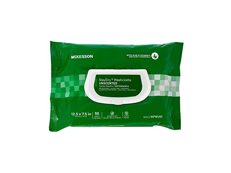 McKesson Stay Dry Washcloths, Aloe & Vitamin E, 50 Count, Pack Of 6