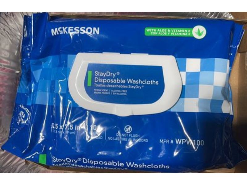 Mckesson Staydry Disposable Washcloths, Aloe & Vitamin E, 100 Count