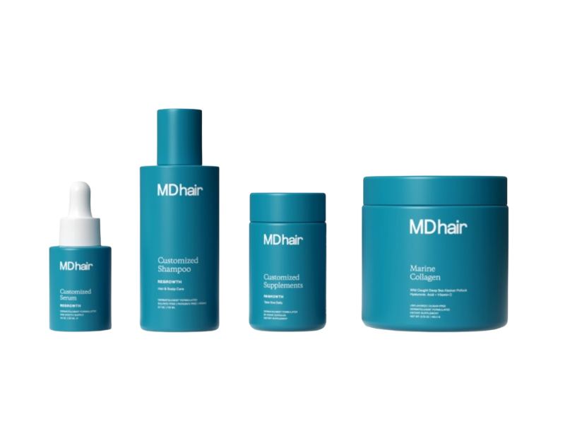 MDhair Customized Shampoo, Customized Serum, Customized Supplements & Marine Collagen Kit
