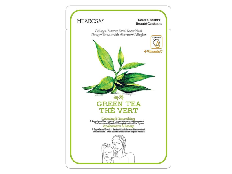 Mearosa Collagen Essence Facial Sheet Mask, Green Tea + Vitamin C, 1 Count