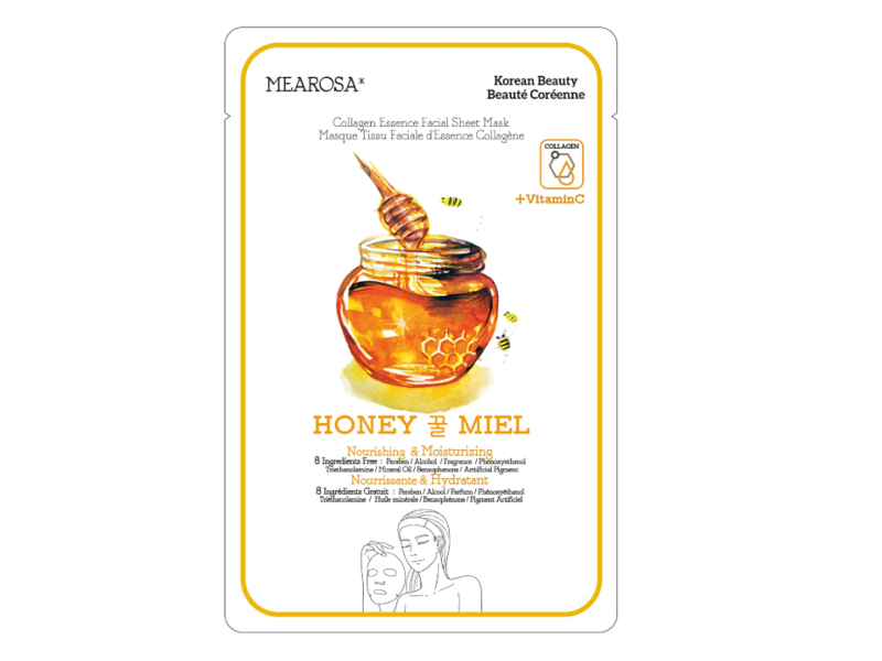 Mearosa Collagen Essence Facial Sheet Mask, Honey Miel + Vitamin C, 1 Count